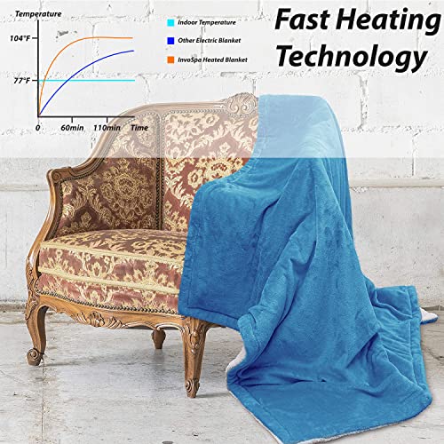 Electric Throw Heated Blanket - 50" X 60" Blue Fast Heating Blanket, 10 Heat Levels, 4 Hours Auto Shut-Off - Electric Blanket Throw Portable Heated Lap Pad - Machine Washable Heated Throw Gift… #TOP3