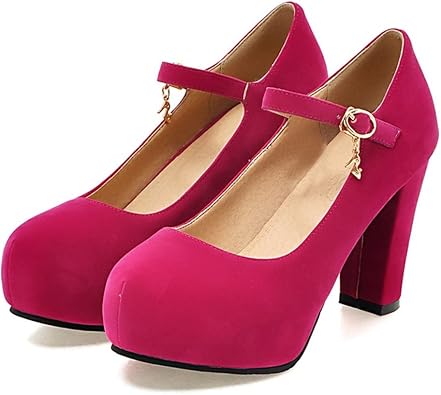 Womens Mary Jane Shoes Chunky Block High Heels Pumps Platform Buckle Strap Round Toe Shoes
