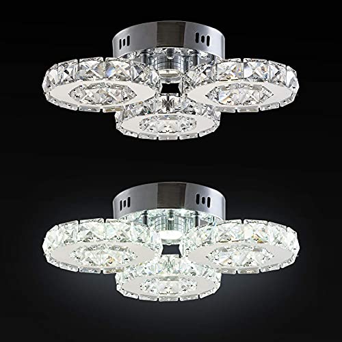 Tonglan Modern Crystal Chandelier 3 Rings Led Crystal Flush Mount Ceiling Light Fixtures Contemporary Stainless Steel Pendant Bedroom Lights Fixtures For Dining Room Living Room (Cool White) #TOP6
