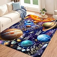 Bycmuoz Outer Space Kids Rugs, 60x110cm, Galaxy Solar System Cosmic Celestial Area Carpet, Print Fade Resistant Washable Easy Clean Mat, Cozy Soft Low Pile Carpets for Indoor Bedroom