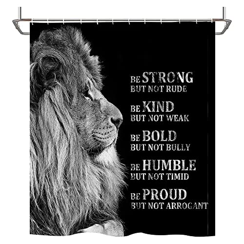 Wyurmkt Lion Inspirational Quotes Shower Curtain Black Wild Animals Cool Strong Brave Art Men Boys Teenagers Active Gifts Home Bathroom Decor Curtains Polyester Fabric With Hooks 70Wx70H Inch #TOP3