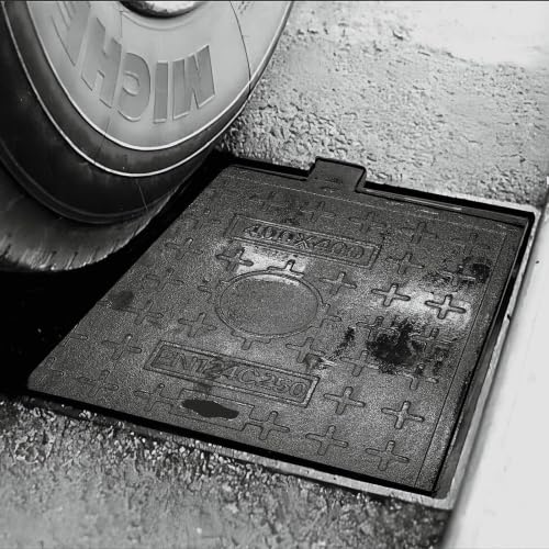 Image of Cast Iron Manhole Cover and Frame, Square Black 16x16 In