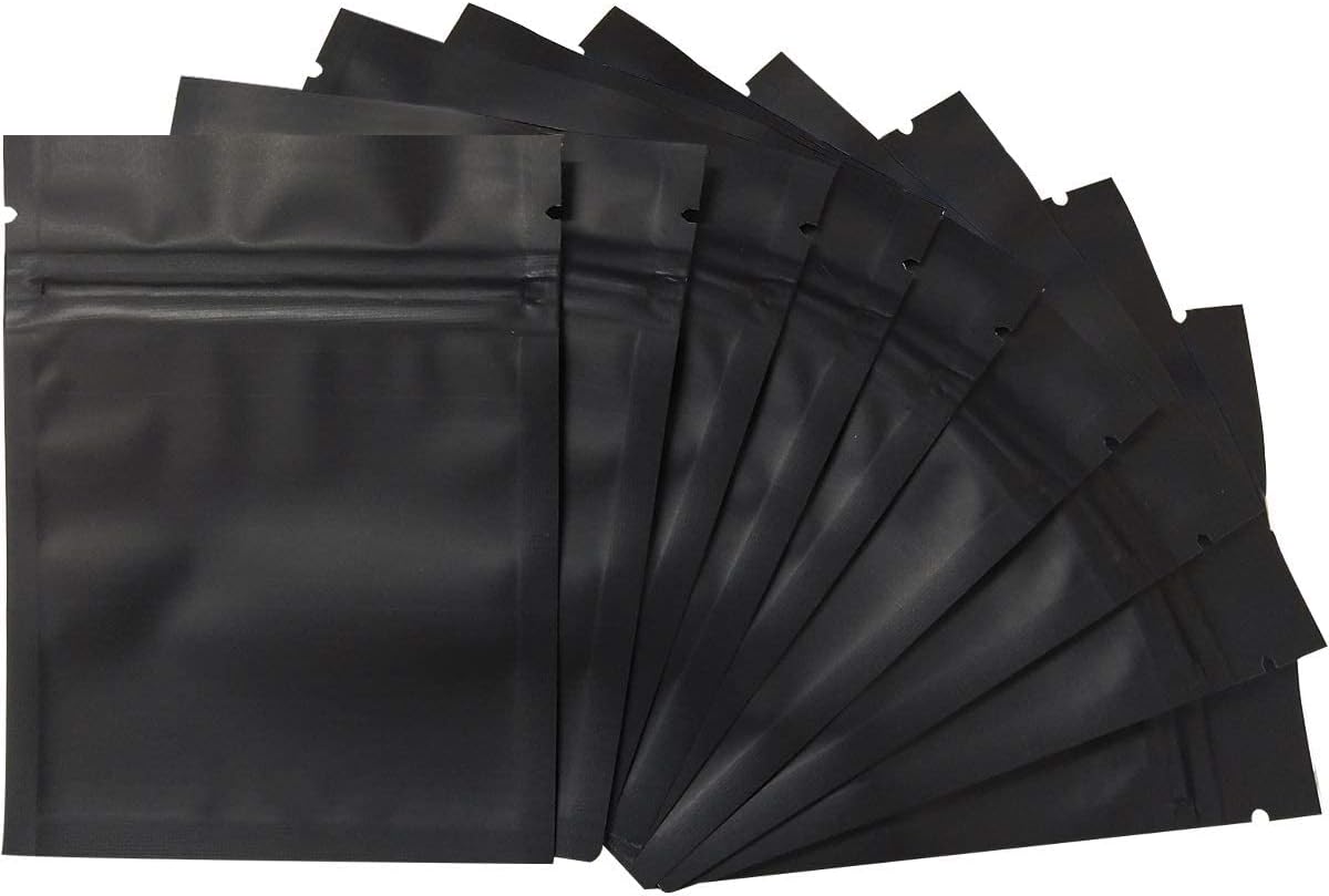 100 Pack Smell Proof Bags - 3 x 4 Inch Resealable Mylar Bags Foil Pouch Bag Flat Bag Matte Black