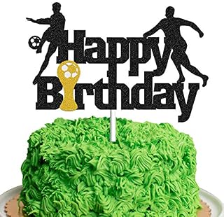 Glitter Football Cake Topper Play Soccer Happy Birthday Sports Themed Party Decorations, Soccer