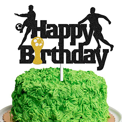 Glitter Football Cake Topper Play Soccer Happy Birthday Sports Themed Party Decorations, Soccer