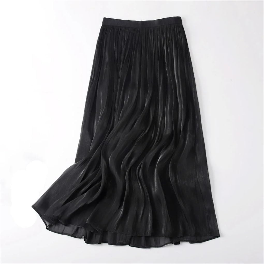 Falda plisada de color liso para mujer, falda acampanada con cintura elástica casual