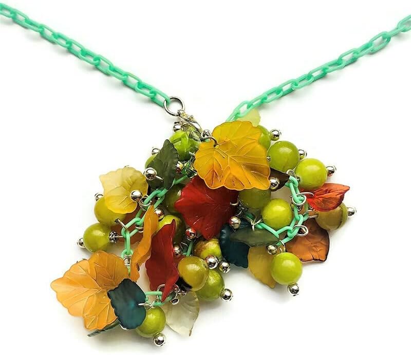 Autumn Harvest Fall Fruits Necklace Genuine Gemstone Beads Green Jade Grape Cluster