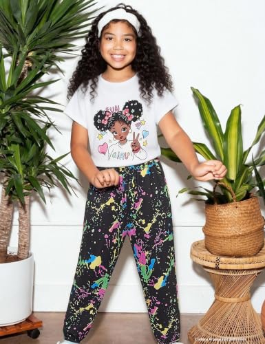 Image of mksodop Girls Outfit Set Graphic T Shirt and Camo Jogger Pants Cute Casual Clothes for Girls 5-16 Years