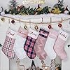 LUBOT 6 Pack Personalized Christmas Stocking Custom Names 20 Large Family Xmas Stockings Pink Plaid Plush Farmhouse Fireplace Hanging Decorations