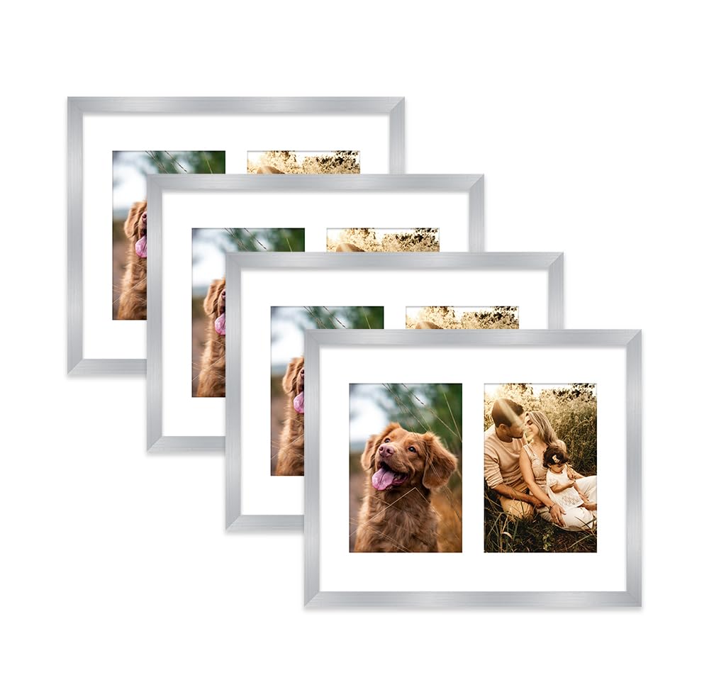 Silver Multi Photo Frame - Holds 2 x 6x4 Pictures, Family Collage Picture Frame for Wall Display, 10x8 Frame size, Set of 4