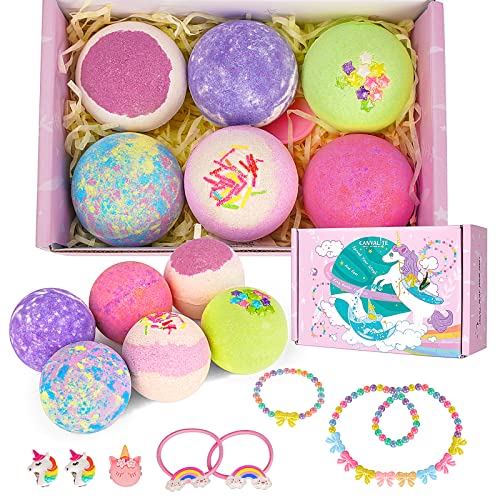 Canvalite Girls Bath Bombs With Surprise Inside 6 Pcs Unicorn Bath Bomb For Kids Skin Friendly Organic Natural Spa Fizzy Bubbles Bath With Jewelry Toy Inside Gift Set Fizz Balls #TOP14