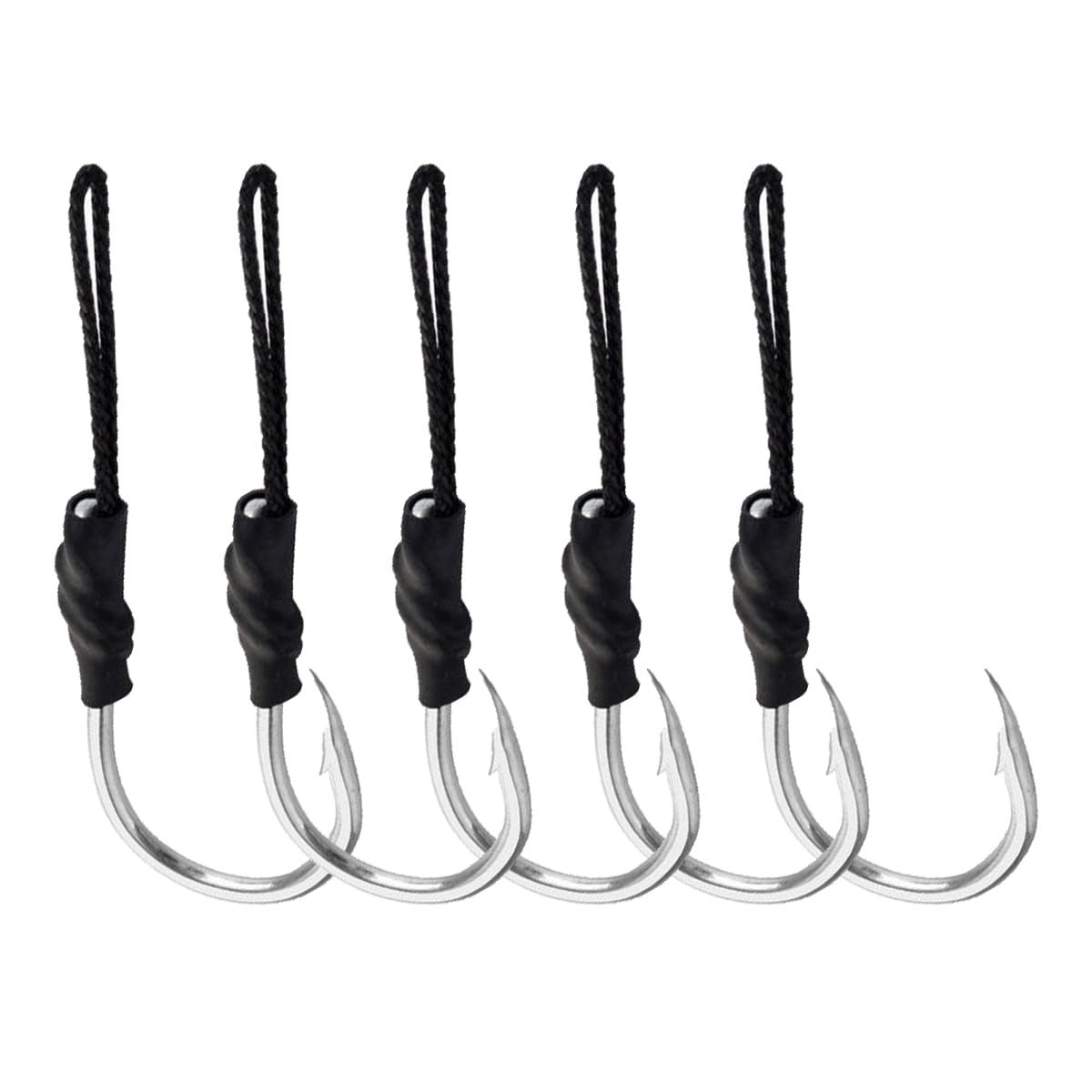 FOLANDO 5 Pcs Jig Hooks 4/0 Saltwater Fishing Single Hooks - Hand-Sharpened Eagle Claw Hooks for Tuna & Mackerel with Double Braided Line