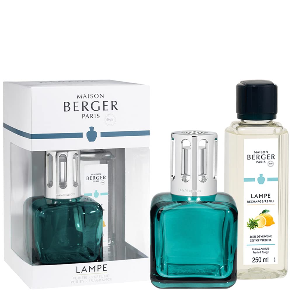 LAMPE BERGER GLACON VERT Ice Cube Green - Set con lampada in vetro verde o olio aromatico da bruciare, 250 ml