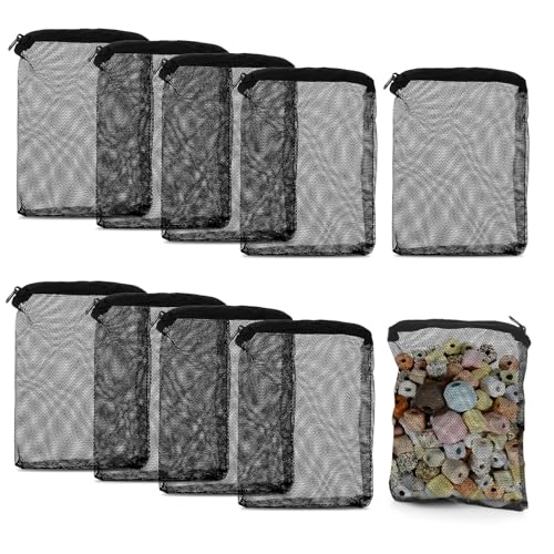 Image of Telooco Aquarium Filter Bags 10Pcs Black Media Bags for Aquarium Reusable Fish Tank Fine Mesh Bag with Plastic Zipper for Activated Carbon Bio Filter Balls (7.87 inch x 5.9 inch)