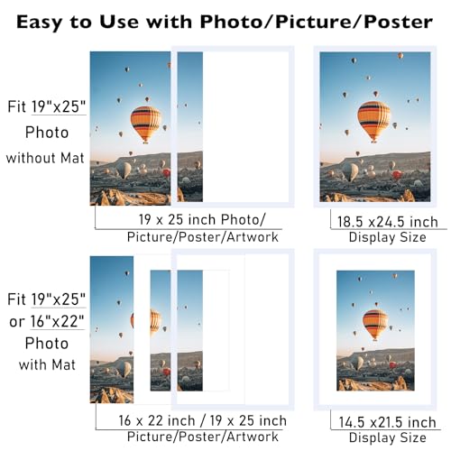Image of JCJMY 19x25 Picture Frame with 16x22 Mat, Display Photo 16x22 with Mat or 19 x 25 Without Mat, Wall Hanging Large 19 by 25 Poster Frame with Plexiglass, White