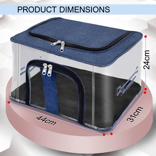 Image of Storite 4 Pack Nylon 33 L PVC Transparent Moisture Proof Storage box for Clothes Closet Wardrobe Organizer for Clothes Saree Bags with Carry Handle (DarkBlue, 44L x 31W x 24H cm)