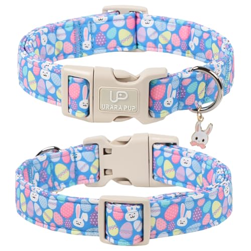 Image of Easter Day Dog Collar, UP URARA PUP Easter Bunny Adjustable Pet Collar with Quick Release, Colorful Rabbits Dog Collars for Small Medium Large Dogs