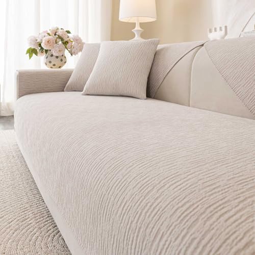 Aucrovee Soft Waterproof Chenille Cover Washable, Non Slip Sectional Sofa Covers for 3 Cushion Couch...