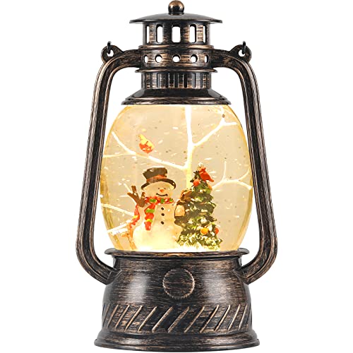 Christmas Snow Globe Lantern with Swirling Glitter and Battery & USB Powered Light 6H Timer for Christmas Home Decoration and Gift (Christmas Tree and Snowman)