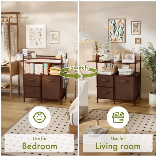 Image of Amazer Baby Changing Table, Bamboo Baby Dresser Table with Flat Top, Diaper Changing Station with 3 Removable Storage Drawers, Large Storage Nursery Organizer Shelves with Pad, Mesh Pocket