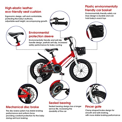 Spacebaby Kids Bike For Ages 3-9 Years Old, Magnesium Alloys 14 16 18 Inch Children's Bicycle With Training Wheels & Basket, Bicicletas Para Niños With Handbrake & Kickstand (16", Black) #TOP1