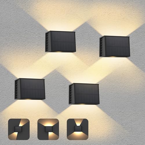 ILIKEPOW 4 Stück Solar Wandleuchten für Außen 3000K Warmweiß Solar Wandlampe Aussen mit 240 Einstellbaren Abstrahlwinkel IP65 Wasserdichte LED Solarlampen für Außen Wand Zaun Garten Stufen