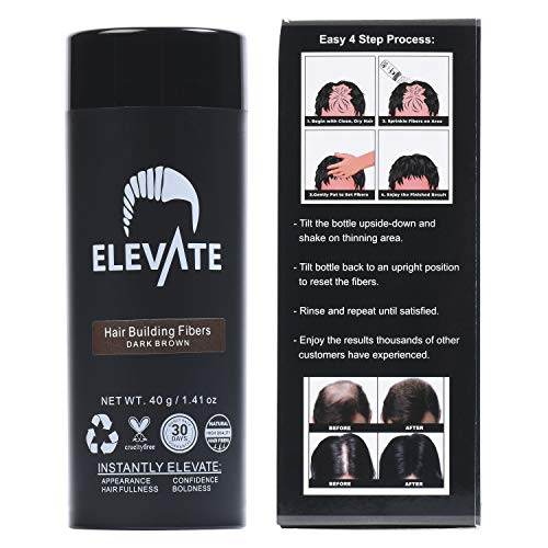 ELEVATE Hair Fibers 100% Natural Keratin Hair Fibers Instantly Thickens Thinning or Balding Hair for Men and Women - Natural Hair Loss Concealer (40 Gram, Dark Brown)