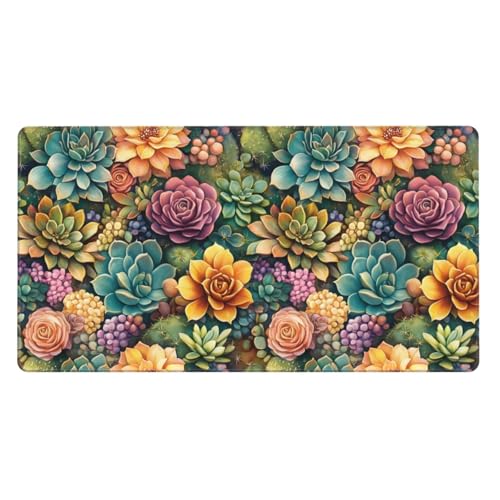 Tapis de souris pour ordinateur portable imprimé succulent coloré, base en caoutchouc stable