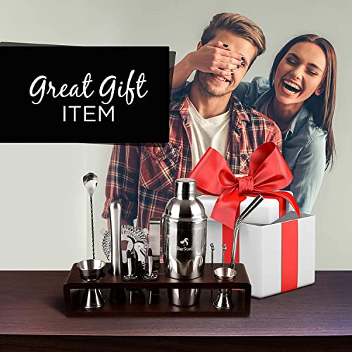 Barstash Bartender Kit With Cocktail Smoker Kit – 17 Pieces Tool Set With Bamboo Stand & Bourbon Smoker Kit With 04 Woody Flavour – Complete Cocktail Set #TOP2