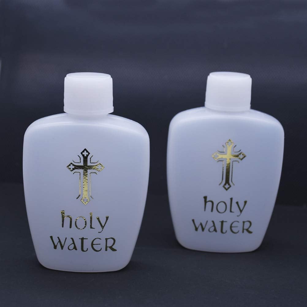 40 Pcs 2 Oz Catholic Christian Holy Water Bottles Empty Gold Cross Holds Container 60ml Plastic Reusable Bottle Set for Home Kitchen Baptism Religious Church Party Decorative Accessories