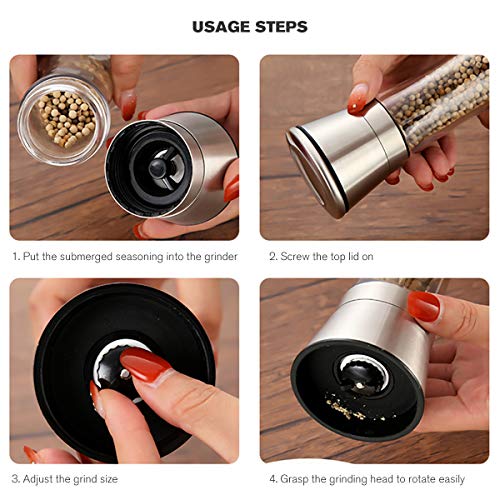 Bonris Premium Salt And Pepper Grinder Set With Stand Stainless Steel Manual Spice Adjustable Coarseness With Five Grinding Level Pepper Mill Grinders Shakers Set With Silicone Funnel (Pack Of 2) #TOP6