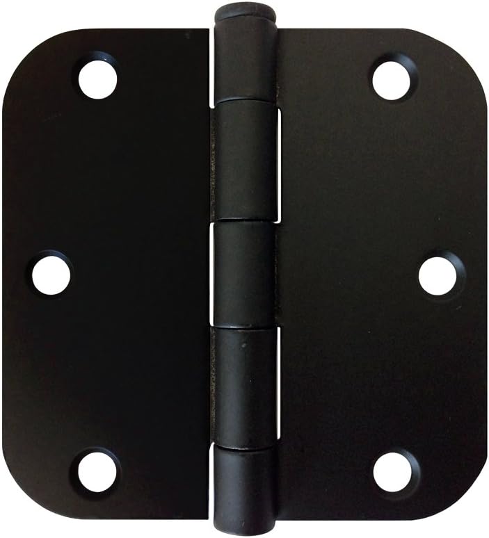 9 Pack 3 1/2 Inch Black 3.5"L x 3.5"H with 5/8"-Inch Round Corner Radius Interior Door Hinge