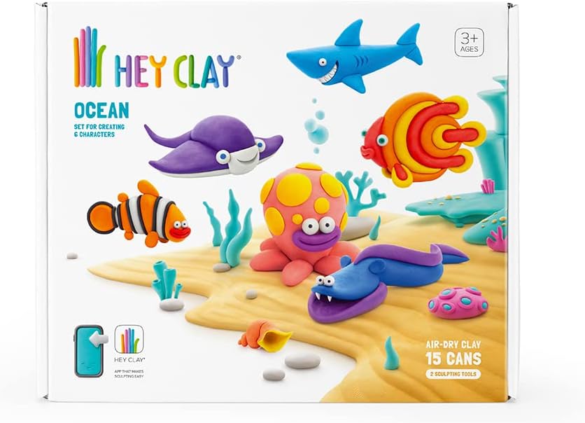Ocean Modelling Clay Set Basic Ocean Clay for Children in 6 Pack with 15 Colours, 6 Fish with 2 Tools, Non-Toxic