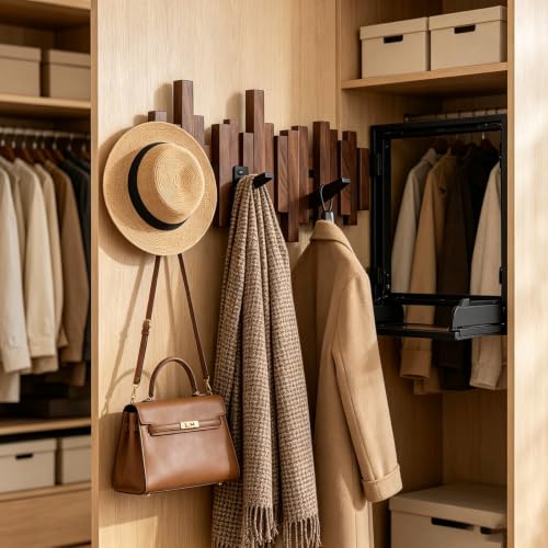 Perchero de pared de madera para abrigos con ganchos modernos de piano 4