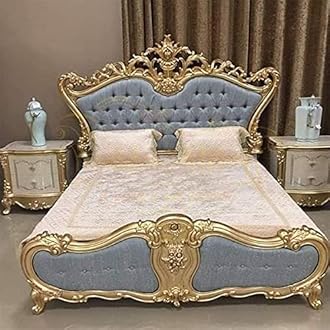 CLASSIC WOOD & CRAFT® Timeless King Size Bed Frame - High Headboard, Footboard, & Premium Teak Wood - Customizable Features, 203 cm x 193 cm No Mattress Included (Design-10)