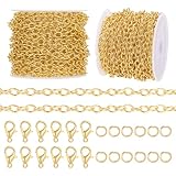 PH PandaHall Cadenas doradas de 5 m de eslabones de cable de 4,5 mm con 30 cierres de langosta y 60 anillos de salto, cadena de metal para hacer joyas, pulseras, collares, tobillos, manualidades
