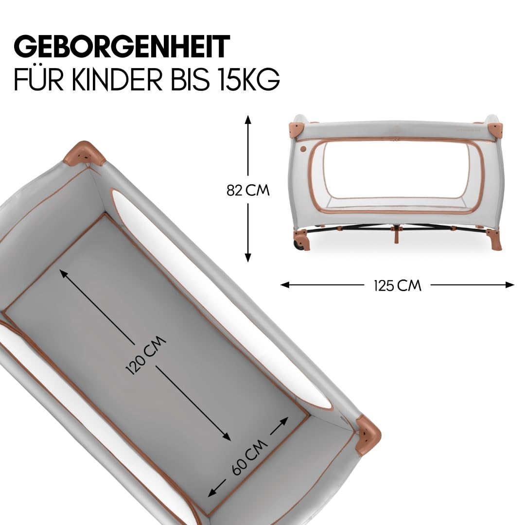 hauck Kinderreisebett Sleep N Play Go Plus XXL-Set – inkl. Matratze, Spannbettlaken, Insektenschutz & wasserdichter Betteinlage – faltbares Babyreisebett – Dusty Cork