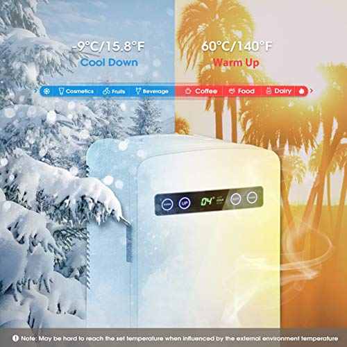 OMORC Mini Fridge, 10 Liters Mini Cooler and Warmer Car Refrigerator with LED Display/Dual-Core System/ECO and Super Quiet, Personal Tiny Fridge - AC & DC (White)
