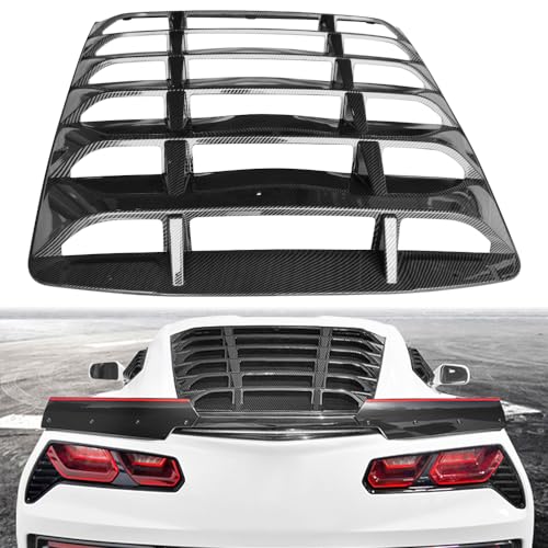 MODILOVER Rear Window Louver, Compatible with 2014-2019 Chevy Corvette C7, ABS Plastic Carbon Fiber Print Back Window Windshield Sun Shade Cover Vent