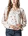 Lookatool Women's Casual Long Sleeve Tether Blouse Chiffon Floral T-Shirt White