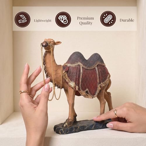 Image of Kuber Industries Set of 2 Camel Figurines Idol for Giffting Item | 7x9 Inch Resin Camel Showpiece for Home Decor, Office Table & Shelf Decoration | Brown