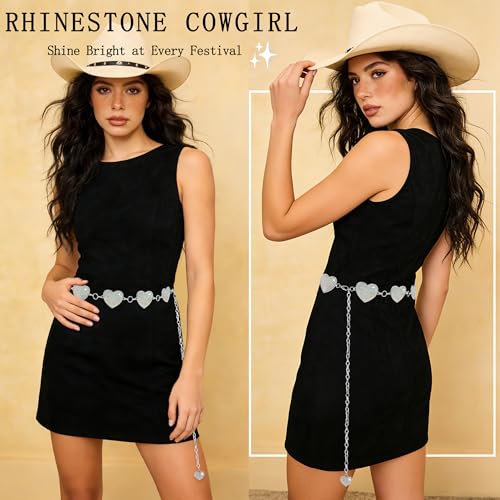 Image of Rhinestone Concho Belt for Women, Western Cowgirl Crystal Chain Belt for Country Concert Party Outfit