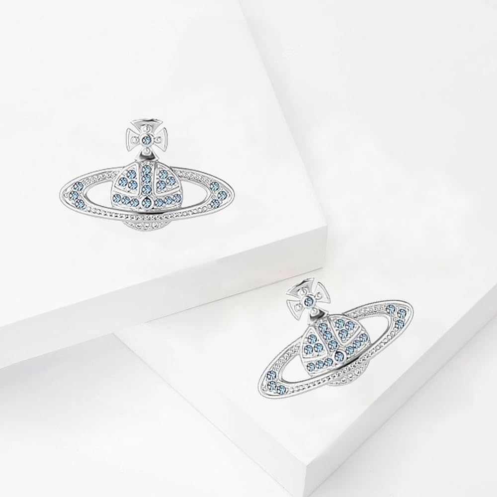 Saturn Planet Earrings Necklace Set for Women Trendy Aesthetic Rhinestone Cubic Zircon Space Saturn Planet Pendant Earrings Necklace Party Holiday Wedding Jewelry Gift Set - Image 4