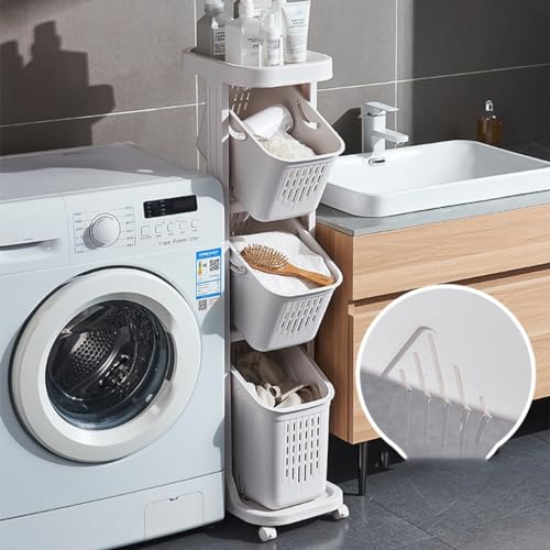 Panier à linge en plastique à 3 niveaux pour trier et déplacer le linge sans se fatiguer les bras - 3