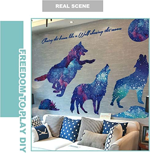 Starry Sky Galaxy Wolf Room Decor Wall Decal And Glow Moon Star Stickers Ruipbote Teen Bedroom Wall Decor Murals #TOP4