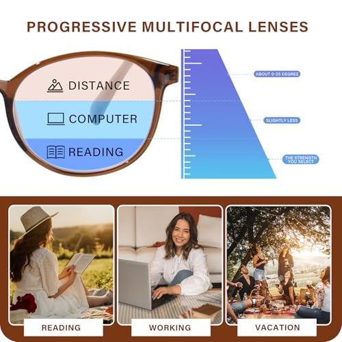 Image of Progressive Multifocal Reading Glasses for Women Men, TR90 Fashion Blue Light Computer Readers
