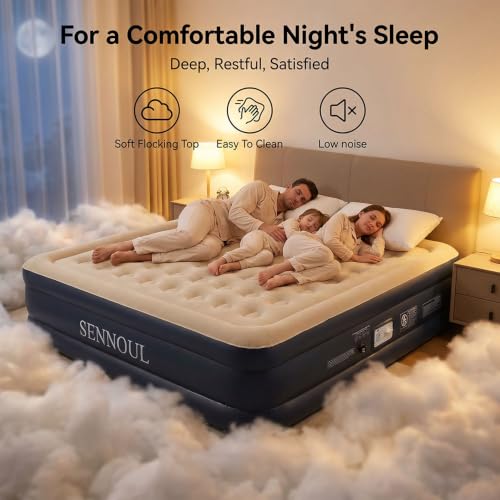 Image of SENNOUL King Air Mattress with Built in Pump,18 inch Raised Blow up Bed, 900lb