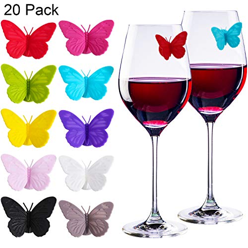 20 Pieces Wine Glass Markers, 3D Drink Glass Makers, Drink Charms Multi-colored Butterfly