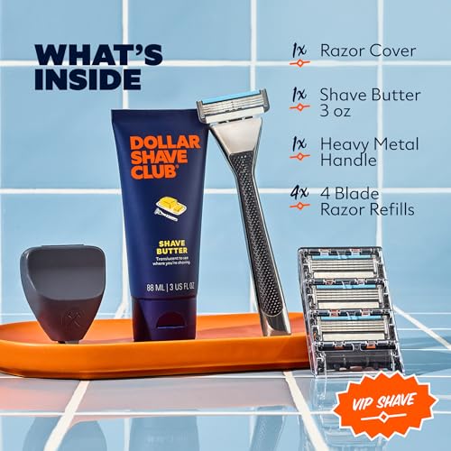 Dollar Shave Club | The VIP Shave Set | 4 Swift Rinse Refill Cartridges, 1 Heavy Metal Handle, 1 Shave Butter 3 ounce, 1 Razor Cover, Razors for Men - Image 3