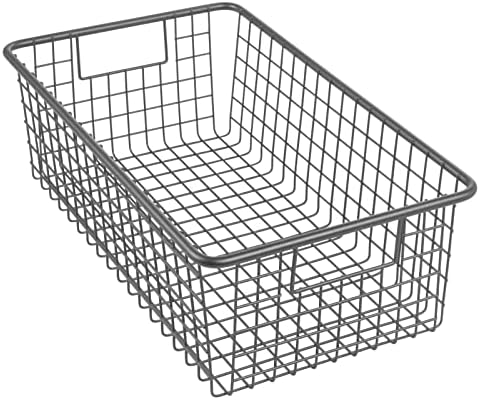 mDesign Food Storage Basket  Metal Basket for Kitchen Storage  Durable Wire Basket with Handles for Storing Kitchen and Pantry Food Items  Graphite
